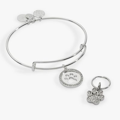 Paw Print Bangle & Pet Collar Charm Set Of 2
