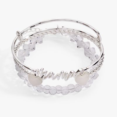 'mama' Silver Beaded Bangle Set Of 3