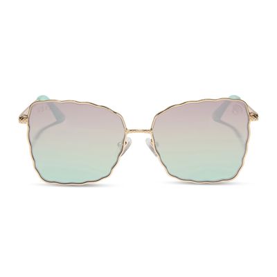 Ariel 2.0 - Shimmering Gold + Iridescent Sea Foam To Blue Gradient Sunglasses