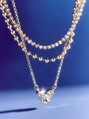 Disney Mickey Mouse Layered Necklace - Gold/Pavé
