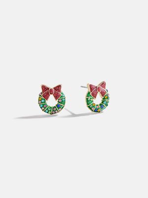 Deck The Halls Stud Earrings - Holiday Wreath