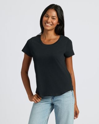 Womens Black Slub Scoop Neck Tee