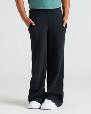 Girls Black Waffle Wide Leg Pants