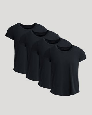 Womens Black Slub Scoop Neck Tee 4-Pack