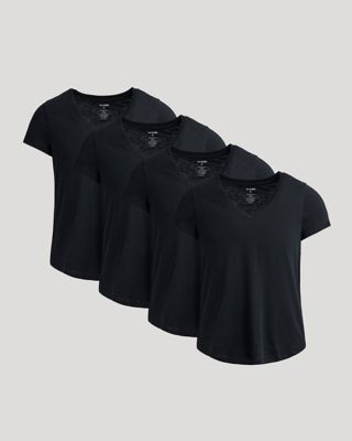 Womens Black Relaxed Slub V-Neck Tee 4-Pack