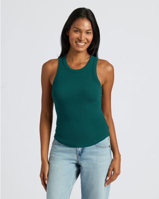 Womens Deep Emerald Ribbed High Neck Tank