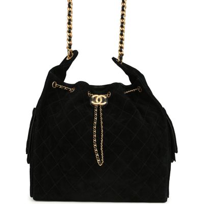 Chanel Medium 25 Hobo Bag Black Suede Antique Gold Hardware