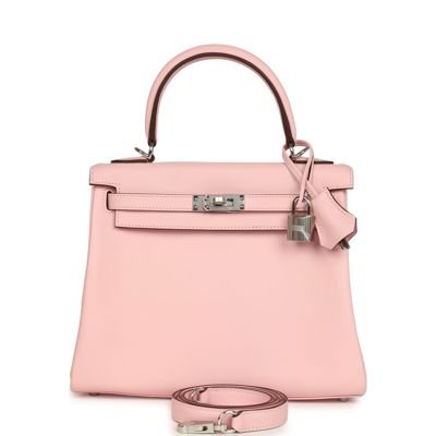 Hermes Kelly Retourne 25 Rose Sakura Swift Palladium Hardware