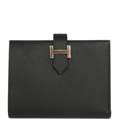 Hermes Bearn Compact Wallet Black Epsom Rose Gold Hardware
