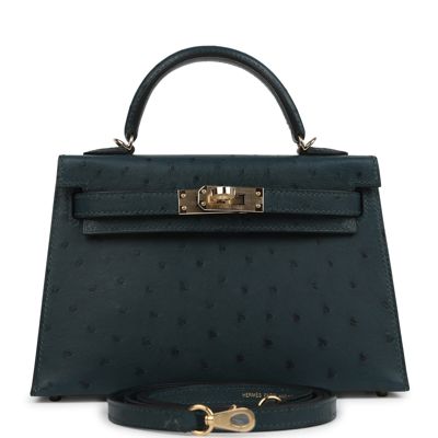 Hermes Special Order (hss) Kelly Sellier 20 Vert Cypres Verso Ostrich Permabrass Hardware