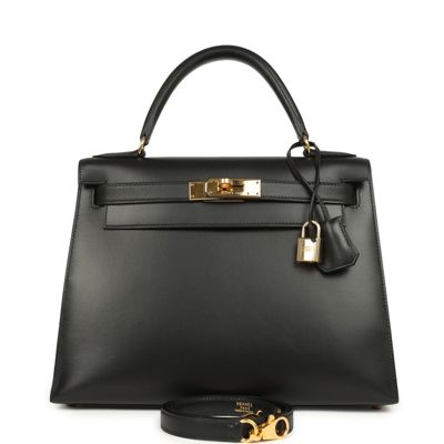 Vintage Hermes Kelly Sellier 28 Black Chamonix Gold Hardware