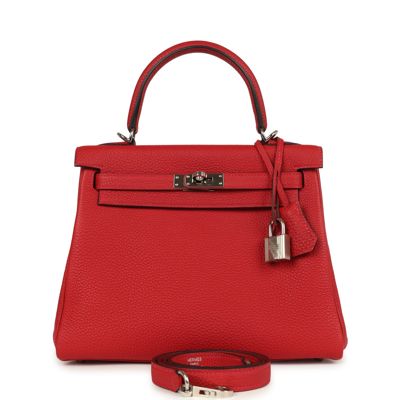 Pre-Owned Hermes Kelly Retourne 25 Rouge Casaque Togo Palladium Hardware