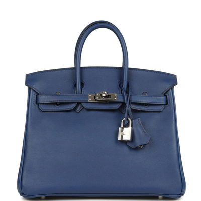 Pre-Owned Hermes Birkin 25 Bleu Saphir Swift Palladium Hardware