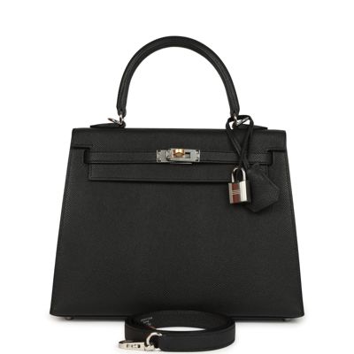 Hermes Kelly Sellier 25 Black Epsom Electrum Hardware