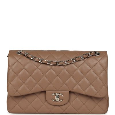 Pre-Owned Chanel Jumbo Classic Double Flap Bag Dark Beige Caviar Silver Hardware