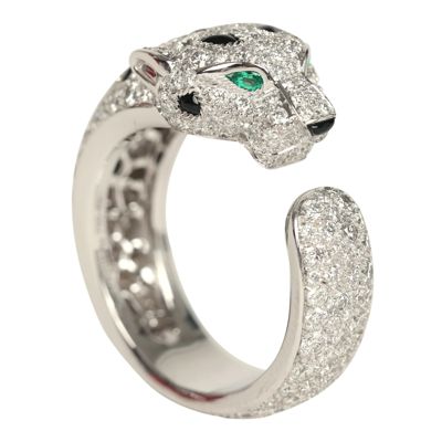 Cartier Panthere De Cartier Medium Half-Pave Ring Onyx & Diamonds 18K White Gold Hardware