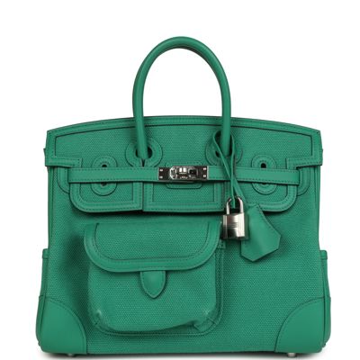 Pre-Owned Hermes Birkin 25 Cargo Vert Vertigo Toile H And Swift Palladium Hardware