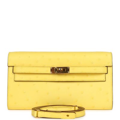 Hermes Kelly To Go Wallet Jaune Citron Ostrich Rose Gold Hardware