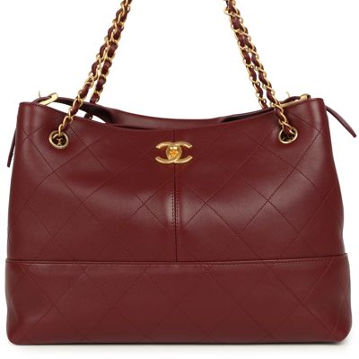 Chanel Small Coco Hobo Bag Burgundy Calfskin Antique Gold Hardware