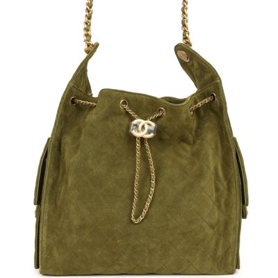 Chanel Medium 25 Hobo Bag Khaki Suede Antique Gold Hardware