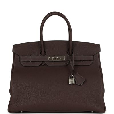 Pre-Owned Hermes Birkin 35 Chocolate Togo Palladium Hardware