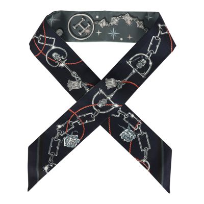 Hermes "c'est La Fete" Ardoise, Rose Pale, Bleu Marine Multi Silk Twilly Pair