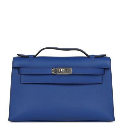Hermes Kelly Pochette Bleu Royal Swift Palladium Hardware