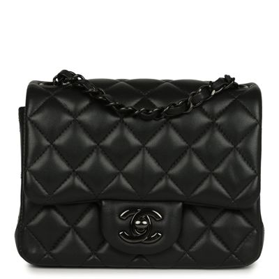 Pre-Owned Chanel Mini Classic Square Flap Bag So Black Lambskin Black Hardware
