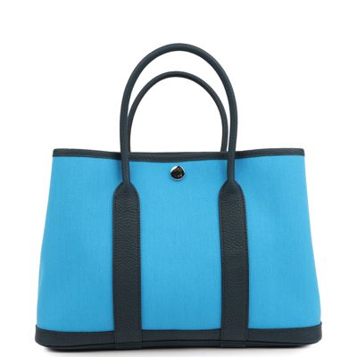 Hermes Garden Party 30 Bleu Riviera Officier Canvas And Bleu De Prusse Negonda Palladium Hardware