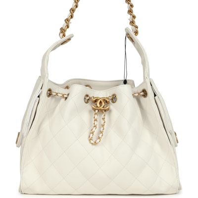 Chanel Small 25 Hobo Bag White Caviar Antique Gold Hardware