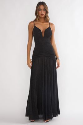 Orizel Pintuck Drop Waist Maxi Dress Sparkle Black
