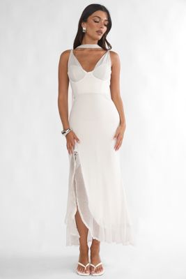 Chantrelle Twist Back Split Maxi Dress Silver