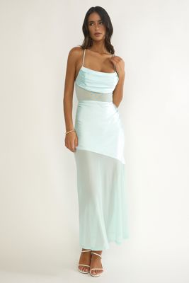 Golden Era Sheer Waist Maxi Dress Aqua Blue