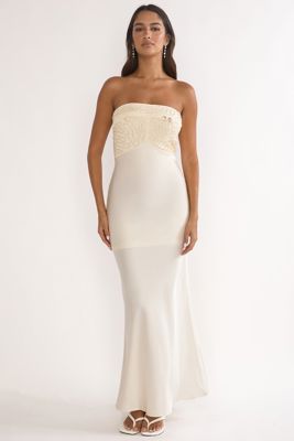 At Dusk Beaded Bust Strapless Maxi Dress Oyster