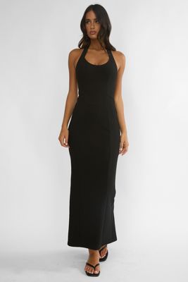 Shailyn Scoop Neck Halter Maxi Dress Black