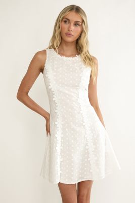 Jessamine Floral Applique Eyelet Mini Dress Off White
