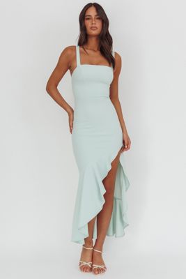 Delighted Asymmetric Hem Maxi Dress Sage