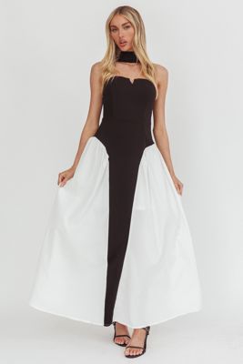 Lennix Strapless Scarf Maxi Dress Black/White