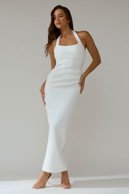 Fire Of Stars Halterneck Bodycon Maxi Dress White