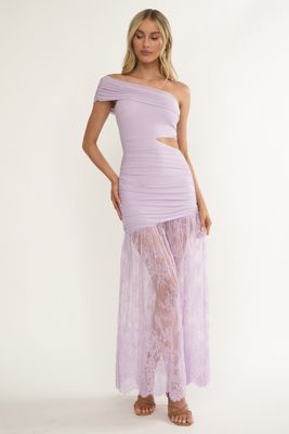 Gala Cut-Out Waist Lace Maxi Dress Lilac