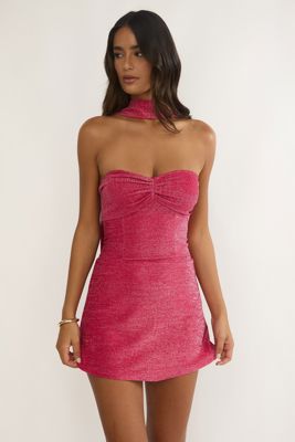 Vionelle Tied Back Strapless Mini Dress Fuchsia