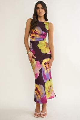 Floating Strappy Low Back Maxi Dress Pansies Plum