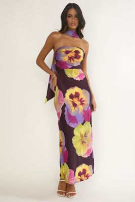 City Of Stars Strapless Scarf Maxi Dress Pansies Plum