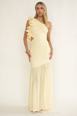 Deanna One-Shoulder Sheer Hem Maxi Dress Yellow