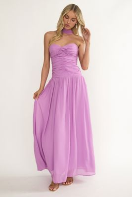 Novarra Twist Bust Strapless Maxi Dress Lilac