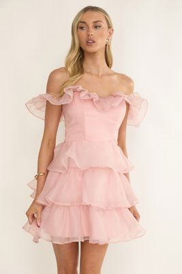 Rosira Off-Shoulder Ruffle Mini Dress Pink