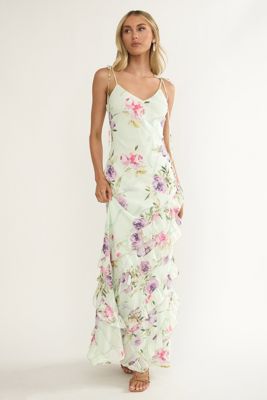 Dreamy Day Ruffle Trim Maxi Dress Mint Floral