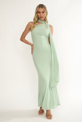 Ilyse Neck Scarf One-Shoulder Maxi Dress Mint