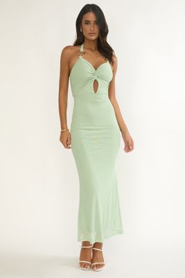Yavira Twist Bodice Mesh Maxi Dress Sage