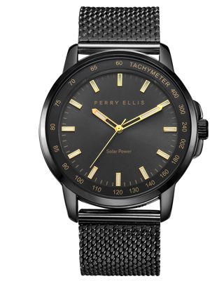 Solar Powered Gunpowder Stainless Steel Mesh Bracelet Watch